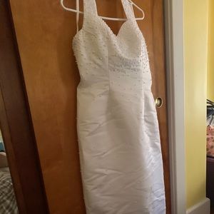 Pearl beaded wedding dress with detachable train